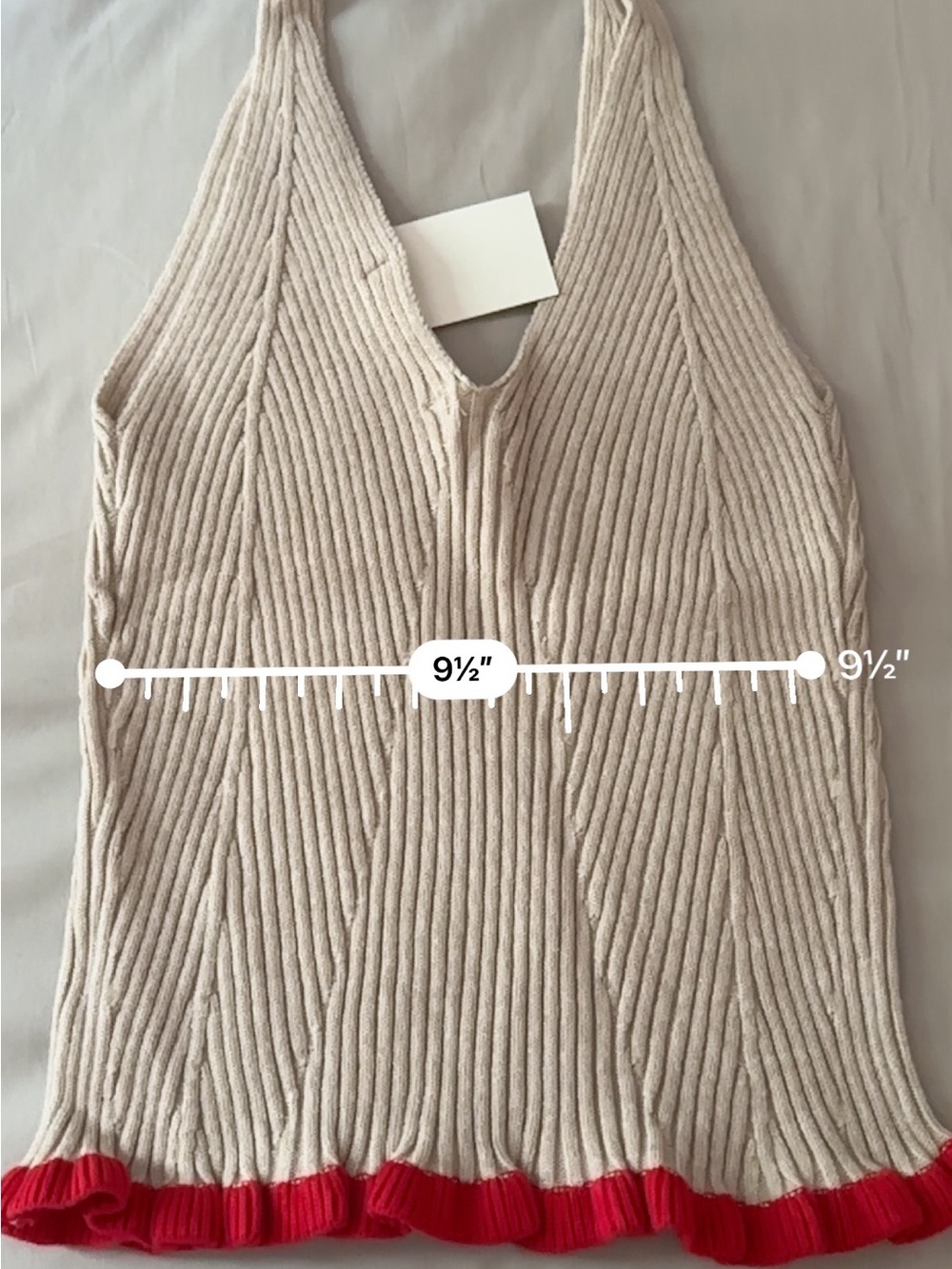 Cream Ribbed V-Neck Tank with Red Ruffle Hem - Picture 5 of 5